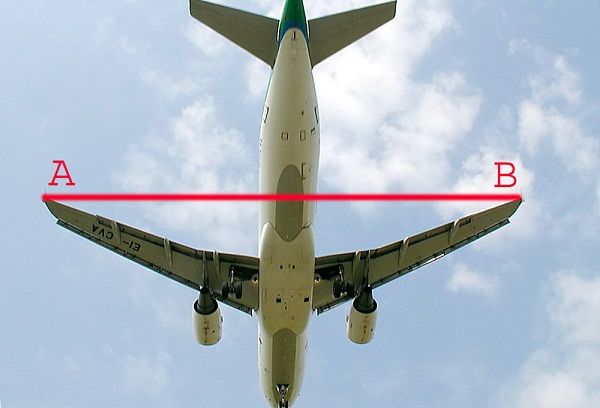 The distance A to B is the wingspan of this Aer Lingus Airbus A320.